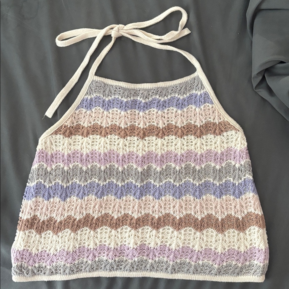 American Eagle Striped Knit Halter Tank Top in Pastel Multi
